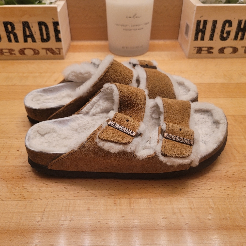 Birkenstock Arizona Shearling Suede Mink Color Sandals in 37